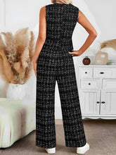 Plaid V-Neck Button Up Vest and Pants Set OutfitFlow